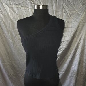 Calvin Klein Jeans Black One-Shoulder Ribbed Tank